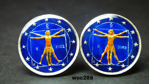 【送料無料】メンズアクセサリ—　イタリアレオナルドダビンチコインカフスボタンドルマンエナメルitaly enamelled coin cufflinks dollar the vitruvian man by leonardo da vinci