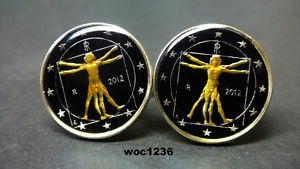 【送料無料】メンズアクセサリ—　イタリアレオナルドダビンチコインカフスボタンドルマンエナメルitaly enamelled coin cufflinks dollar the vitruvian man by leonardo da vinci