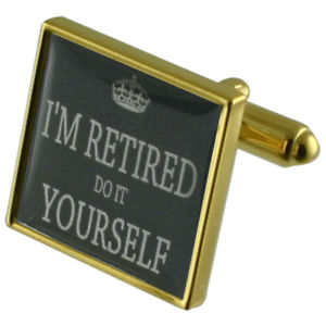 メンズアクセサリ—　カフリンクスretired retirement gold square cufflinks with engraved personalised case