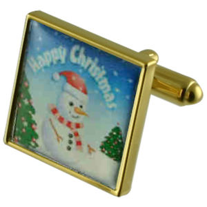 ̵ۥ󥺥ꡡɥե󥯥snowman gold square cufflinks with engraved personalised case
