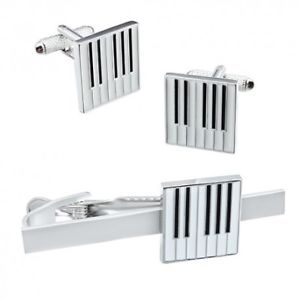 【送料無料】メンズアクセサリ—　ピアノキーカフスボタンタイバーセットpiano keys cufflinks and tie bar set