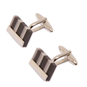 【送料無料】メンズアクセサリ—　グレートーンプレゼンテーションボックスストライプカフリンクスsophos grey tone resin stripe rectangular cufflinks in presentation gift box