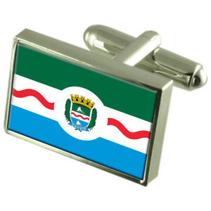 【送料無料】メンズアクセサリ—　マセイオブラジルスターリングシルバーフラグカフスボタンボックスmaceio city brazil sterling silver flag cufflinks engraved box