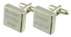 【送料無料】メンズアクセサリ—　スターリングカフスリンクbrother of bride engraved sterling silver square cufflinks