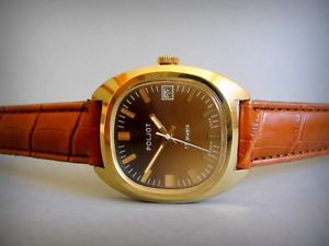 【送料無料】腕時計　ウォッチ　ビンテージメンズロシアカレンダークロックvintage mens big chapado en oro reloj ruso poljot 17 joy..