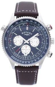 腕時計　ウォッチ　クロノグラフウォッチブラウンレザーストラップ￥rotatorio gs0364205 para hombre crongrafo reloj correa de cuero marrn esfera azul rrp 160