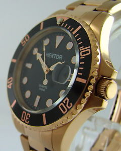 【送料無料】腕時計　ウォッチ　ダイビングスポーツステンレススチールローズゴールドブラッククラウンスレッドウォッチhektor sport reloj para buceo acero inoxidable oro rosa ip negro roscado corona