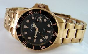 【送料無料】腕時計　ウォッチ　ダイビングスポーツステンレススチールローズゴールドブラッククラウンスレッドウォッチhektor sport reloj para buceo acero inoxidable oro rosa ip negro roscado corona