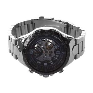 【送料無料】腕時計　ウォッチ　スケルトンブラックシルバーステンレススチールwinner hombre esfera esqueleto negro reloj de acero inoxidable de plata mecan m4