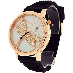 【送料無料】腕時計　ウォッチ　トンボレディースゴムベルトアラームリレーションrelda seoras liblula esfera con cristales correa de caucho negro reloj rel35