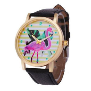 【送料無料】腕時計　ウォッチ　レディースフラミンゴブラックストラップreloj de pulsera mujer damas flamingo correa negra