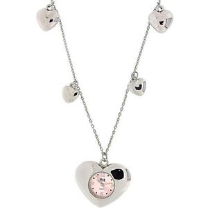 【送料無料】腕時計　ウォッチ　レディースピンクシルバートーンクロックネックレスpwl damas esfera rosa reloj de tono plata 30 collar con corazn encantos