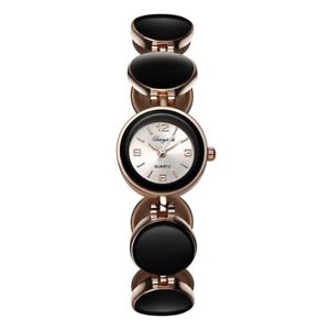 【送料無料】腕時計 ウォッチ ブレスレットノワールローズゴールドmontre quartz femme bracelet bijou acier ajustable noir or rose gold rond