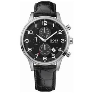 【送料無料】腕時計 ウォッチ ヒューゴボスブラックレザーストラップクロノグラフウォッチhugo boss negro crongrafo correa de cuero reloj para hombre 1512448