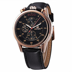 ̵ӻסåΥե쥶megir 3005g men 24 hours 6 hands chronograph leather quartz watch