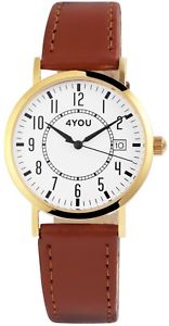 ̵ӻסåۥ磻ȥ֥饦󥴡ɥʥ֥쥹å4you fantastico blanco marrn oro analgico fecha metal reloj de pulsera de cuero x2910021001