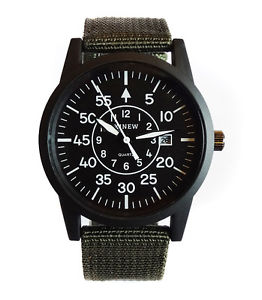 【送料無料】腕時計　ウォッチ　グリーンキャンバスベルトパイロットreloj pulsera negro aviator 42mm piloto ejrcito militar fecha correa de lona verde