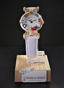【送料無料】腕時計 ウォッチ ドナディムラノウォッチorologio donna dorato pelle bianca watch in vetro di murano murrina millefiori