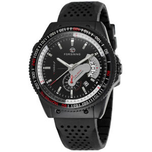 forsining deriva automtico deportivo reloj para hombres con correa de silicona en negroスポーツブラックシリコンストラップアラーム※注意※NYからの配送に...