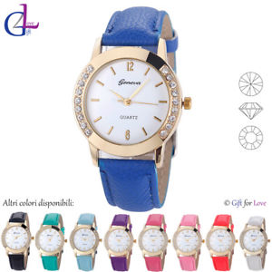 【送料無料】腕時計　ウォッチ　ゴールドスワロフスキーエレメントorologio donna oro swarovski elements originale g4lov cristalli pelle regalo
