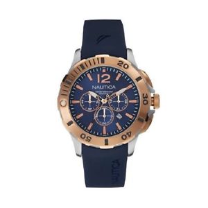 【送料無料】腕時計 ウォッチ クロノグラフナイブルクロノorologio cronografo uomo nautica nai19506g acciaio gomma blu chrono watch silver