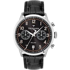 【送料無料】腕時計　ウォッチ　クロックデュアルタイムブラックレザーreloj de hombre trussardi tevolution r2451123003 dual time cuero negro