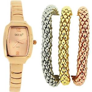 【送料無料】腕時計 ウォッチ ピンクゴールドブレスレットセットアラームskimo mujer tono oro rosa reloj con tres tonos oro pulseras set de regalo