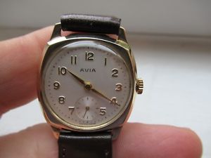 【送料無料】腕時計　ウォッチ　ビンテージゴールドクッションケースジュエルスイスドライブベルトgvintage avia 9ct oro cojn caso 15 joya hecho en suiza nueva correa de estirn fijo vgc