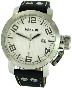 【送料無料】腕時計　ウォッチ　ブレスレットレザーマンクラウンネジクロックnuevo anunciohektor u xl reloj de hombre analo cuarzo pulsera cuero roscado corona fecha 45mm