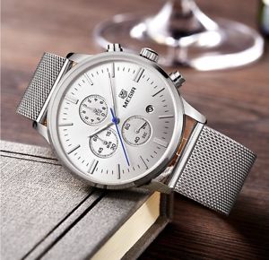【送料無料】腕時計 ウォッチ スチールメッシュベルトインテリジェントクオーツビジネスアラームreloj de pulsera de lujo megir reloj para hombre correa de malla de acero cuarzo inteligen