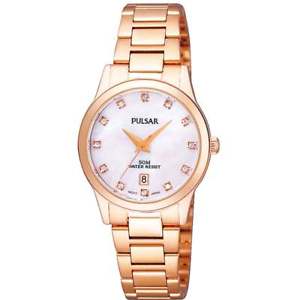 腕時計　ウォッチ　レディースステンレススチールブレスレットピンクゴールドトーンアラームpulsar seoras brazalete de acero tono oro rosa reloj nuevo y en caja garanta