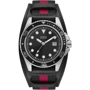 【送料無料】腕時計 ウォッチ ブラックレザーファブリックサブメートルreloj de hombre guess crew w1051g1 de tela negro rojo cuero sub 100mt nuevo