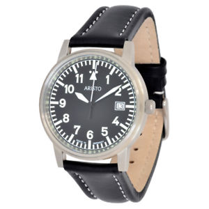 【送料無料】腕時計 ウォッチ アラームパイロットステンレスブレスレットスイススチールaristo reloj pilotos 3h07 acero inox con pulsera de cuero 5atm suizo