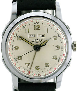 【送料無料】腕時計 ウォッチ ビンテージステンレススチールアラームフルカレンダーlupus vintage reloj hombre lleno de calendario de acero inoxidable, 40er50er aos 33mm, extremadam 【送料無料】腕時計 ウォッチ ビンテージステンレススチールアラームフルカレンダーlupus vintage reloj hombre lleno de calendario de acero inoxidable, 40er50er aos 33mm, extremadam
