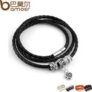 【送料無料】ブレスレット　アクセサリ—　ブレスレットノワールas fr33078 silver charm bracelet en cuir noir pour les femmes cinq zinc bracele