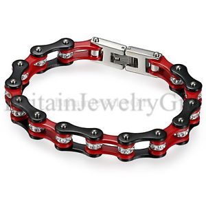 【送料無料】ブレスレット　アクセサリ—　ステンレススチールオートバイバイカーリンクチェーンstainless steel twotone motorcycle biker link chain rhinestonebracelet for men