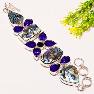 【送料無料】ブレスレット アクセサリ— アワビシェルサファイアファッションジュエリーシルバーブレスレットabalone shell sapphire quartz fashion jewelry silver bracelet 78 sb66