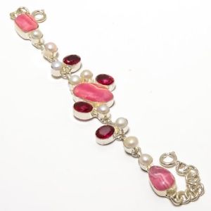 ブレスレット　アクセサリ—　パールガーネットハンドメイドジュエリーブレスレットshinning pearl amp; garnet, rhodochrocite gemstone handmade jewelry bracelet 78