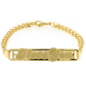 yzuXbg@ANZT?@CG[S[hbL^OuXbgstunning 75 yellow gold plated i love you engraved tag id bracelet