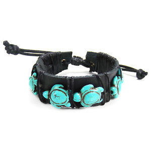 【送料無料】ブレスレット　アクセサリ—　スイミングウミガメターコイズレザープルスライドブレスレッ..