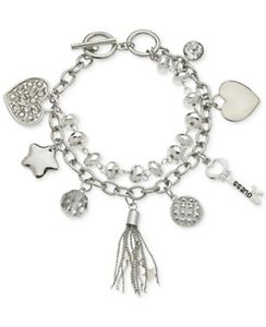 【送料無料】ブレスレット　アクセサリ—　ブレスレットボックス＃ファッションguess silvertone charm toggle bracelet fashion jewelry with gift box 344172