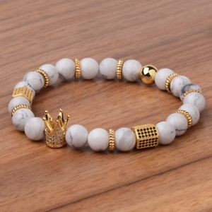 ̵ۥ֥쥹åȡ—ӡڥꥢ륯饦֥쥹åwomen mens 8mm white marble stone b...