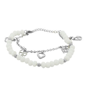 【送料無料】ブレスレット アクセサリ— ステンレススチールリンクチェーンブレスレットstainless steel white silvertone flower heart charms link chain bracelet, 75