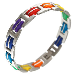 【送料無料】ブレスレット　アクセサリ—　lgbtゲイプライドステンレスゴムブレスレット85 75 lgbt gay pride rainbow color stainless steel and rubber bracelet 75 85