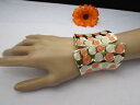 【送料無料】ブレスレット アクセサリ— カフスブレスレットwomen wide gold metal cuff fashion bracelet jewelry white peach polka dots