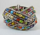 【送料無料】ブレスレット アクセサリ— ガラスシルバービーズカフブレスレットmulticolor glass silver tone beaded braided flexible cuff bracelet 6 12 l