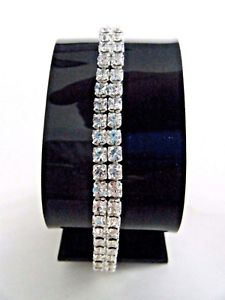 yzuXbg@ANZT?@CXg[Vo[uXbg^OXgb`two row rhinestone silver tone stretch bracelet prom wedding with tag