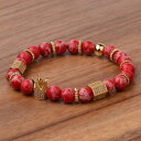 【送料無料】ブレスレット　アクセサリ—　マイクロクラウンブレスレットhigh grade 8mm red regalite stone gold plated micro pave cz crown bracelets gift