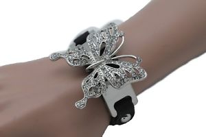 【送料無料】ブレスレット アクセサリ— ファッションジュエリーシルバーメタルバタフライブレスレットwomen fashion jewelry silver metal butterfly bling rhinestones bracelet freedom