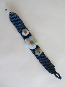 【送料無料】ブレスレット　アクセサリ—　ブレスレットコードハンドメイドgenuine jade flowers floral bracelet woven cord handmade